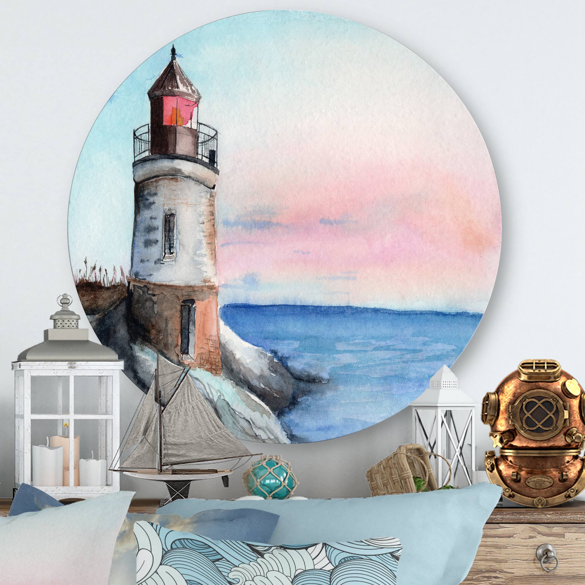 Designart - A Lighthouse On A Rock Shore In Early Morning